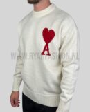 Ami Paris Wool Sweater White Red