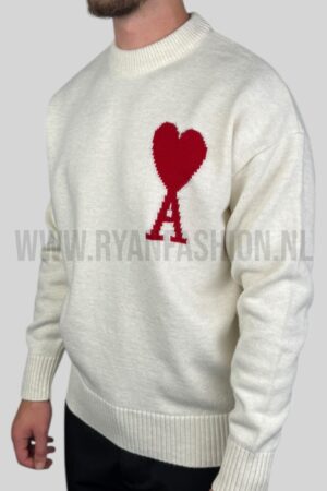 Ami Paris Wool Sweater White Red