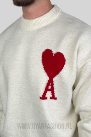 Ami Paris Wool Sweater White Red