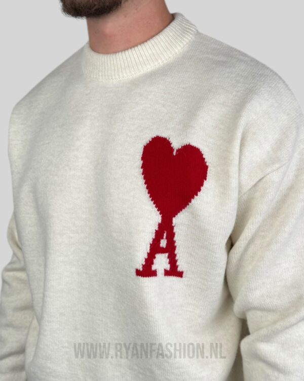 Ami Paris Wool Sweater White Red - Afbeelding 3