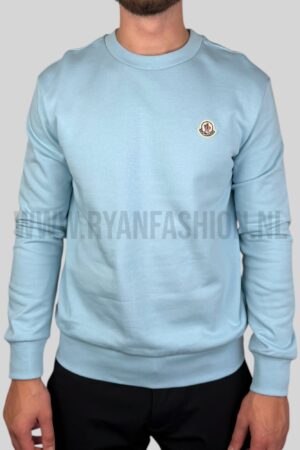 Moncler Logo Patch Cotton Sweater Light Blue