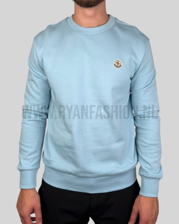 Moncler Logo Patch Cotton Sweater Light Blue