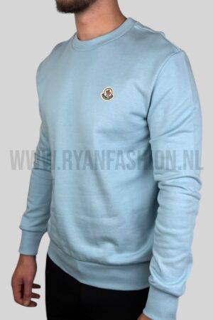 Moncler Logo Patch Cotton Sweater Light Blue