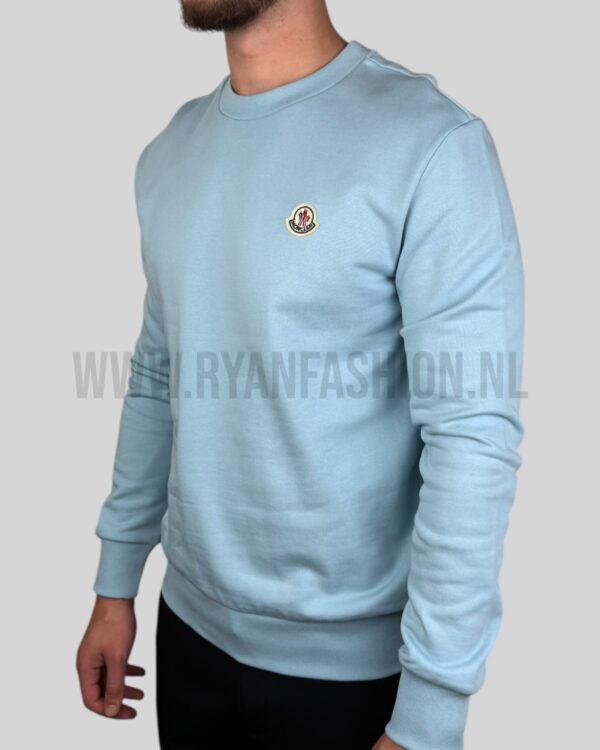 Moncler Logo Patch Cotton Sweater Light Blue - Afbeelding 2