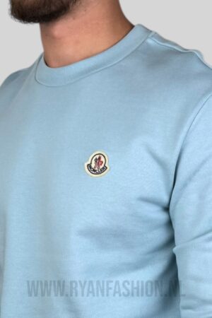 Moncler Logo Patch Cotton Sweater Light Blue