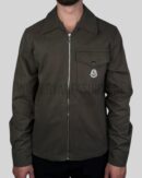Moncler Cotton Gabardine Zip-Up Shirt Jacket Olive Green