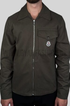 Moncler Cotton Gabardine Zip-Up Shirt Jacket Olive Green