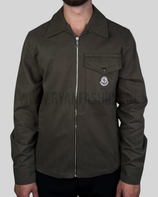 Moncler Cotton Gabardine Zip-Up Shirt Jacket Olive Green