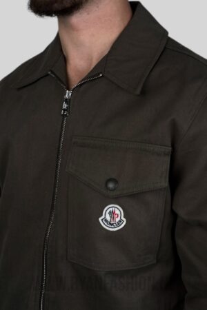 Moncler Cotton Gabardine Zip-Up Shirt Jacket Olive Green