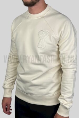 Ami Paris Embroidered Logo Sweater Cream