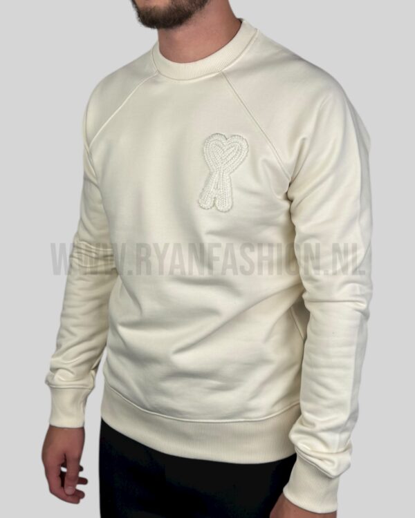 Ami Paris Embroidered Logo Sweater Cream - Afbeelding 2