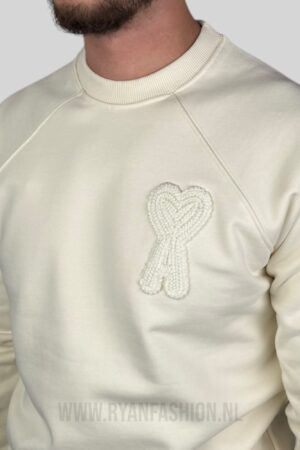 Ami Paris Embroidered Logo Sweater Cream