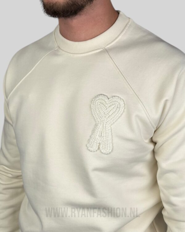Ami Paris Embroidered Logo Sweater Cream - Afbeelding 3
