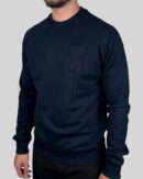 Ami Paris Embroidered Logo Sweater Navy Blue