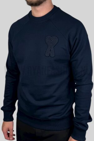 Ami Paris Embroidered Logo Sweater Navy Blue