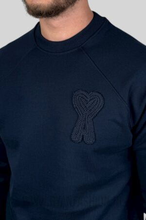 Ami Paris Embroidered Logo Sweater Navy Blue