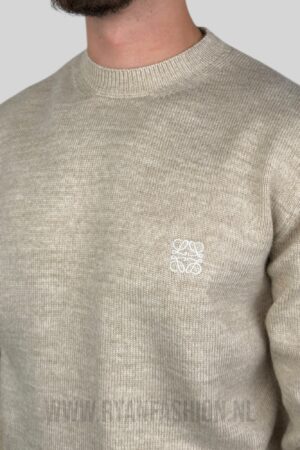 Loewe Embroidered Logo Knitted Sweater Beige