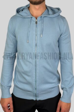 Hermes Cashmere ''Maillon Chaine d'Ancre'' Hooded Vest Light Blue