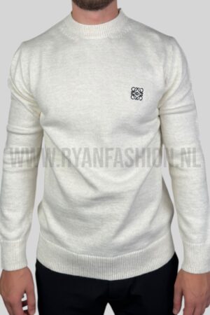 Loewe Embroidered Logo Knitted Sweater Ecru