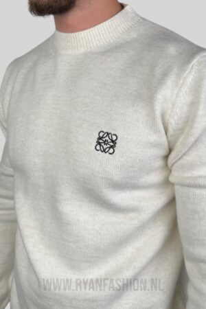 Loewe Embroidered Logo Knitted Sweater Ecru