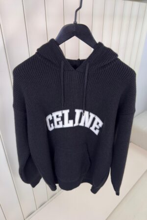 Celine Hooded Sweater In Ribbed Wool Black