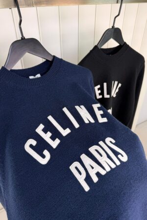 Celine Cotton Crewneck Sweater Navy Blue